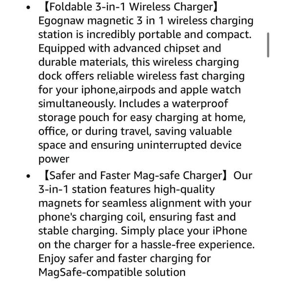 Foldable 3-in-1 Magnetic Wireless Charging Station Black With Carrying Case - Picture 11 of 12